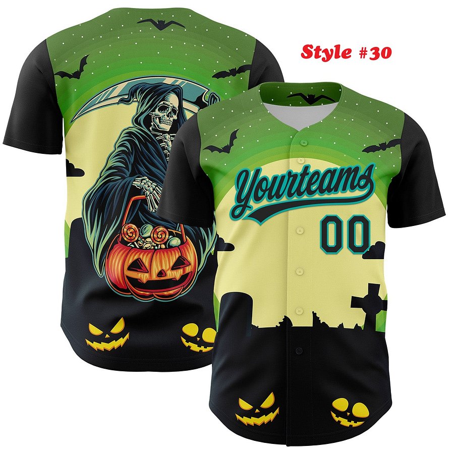 Authentic Baseball Jersey, Custom Baseball Jersey, Personalized Sport Jersey, Colorful, Flowers, Number, Logo, Halloween product image (190)