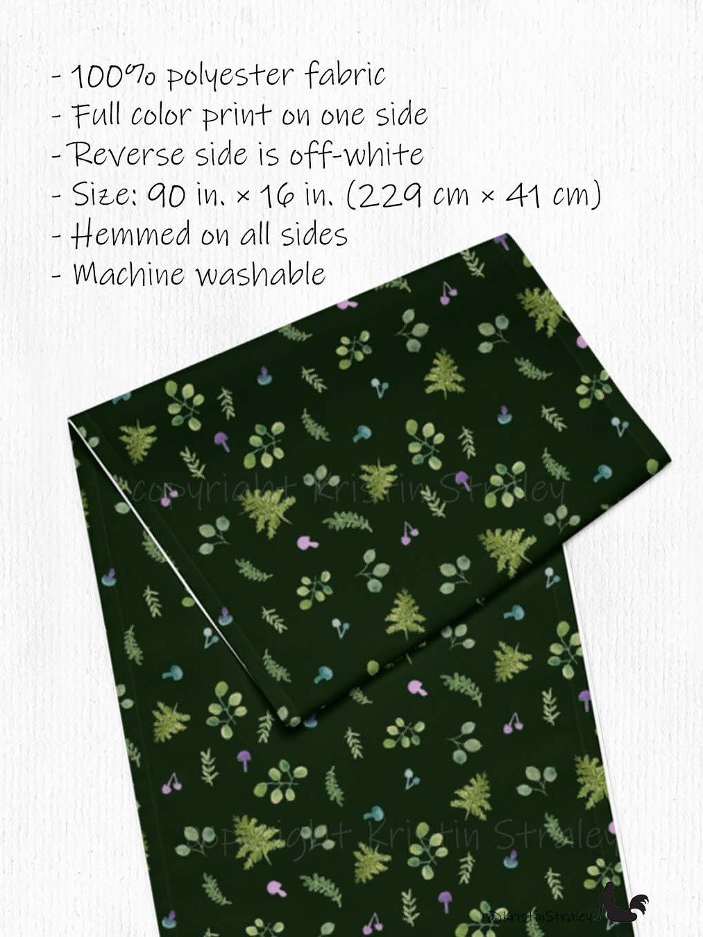 Woodland Ferns & Mushrooms on Dark Green Table Runner product image (2)