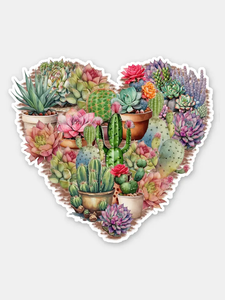 Cacti In A Heart Kiss Cut Sticker product image (1)