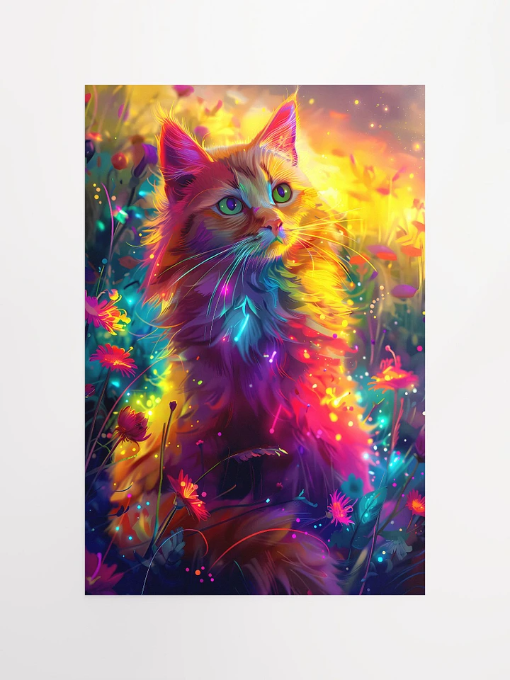Radiant Feline Fantasy: A Vibrant Psychedelic Cat Illustration Matte Poster product image (2)