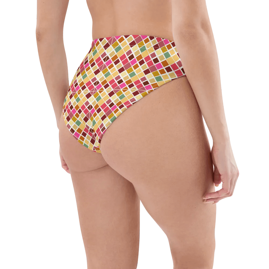 Colorful Square Pattern Design High Waist Bikini Bottom - V5 product image (3)