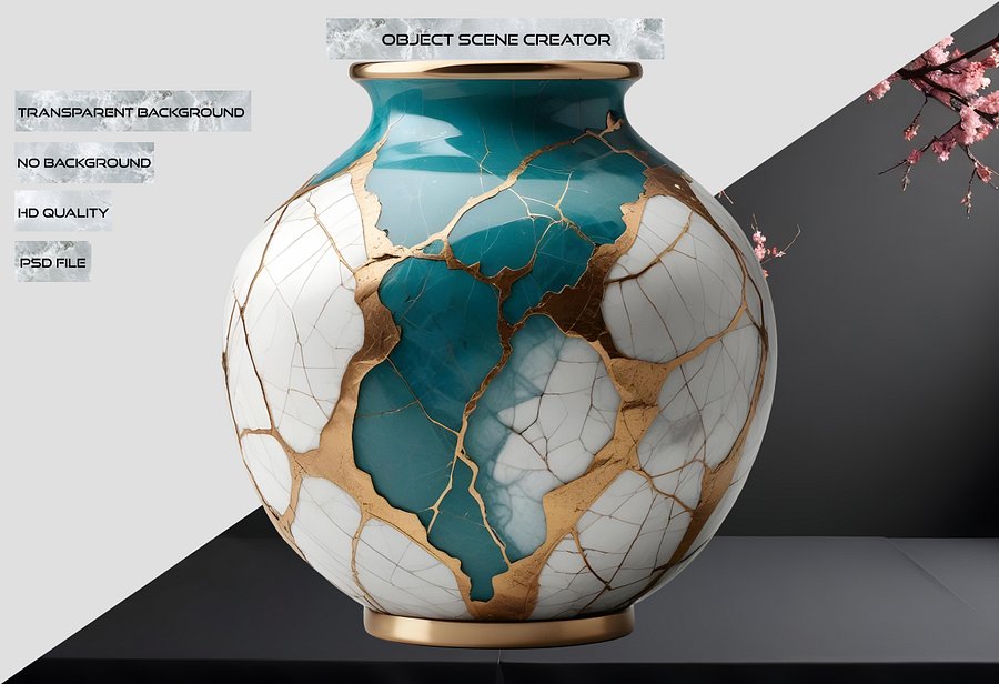 Kintsugi Serenity – Teal Harmony Vase PNG product image (2)