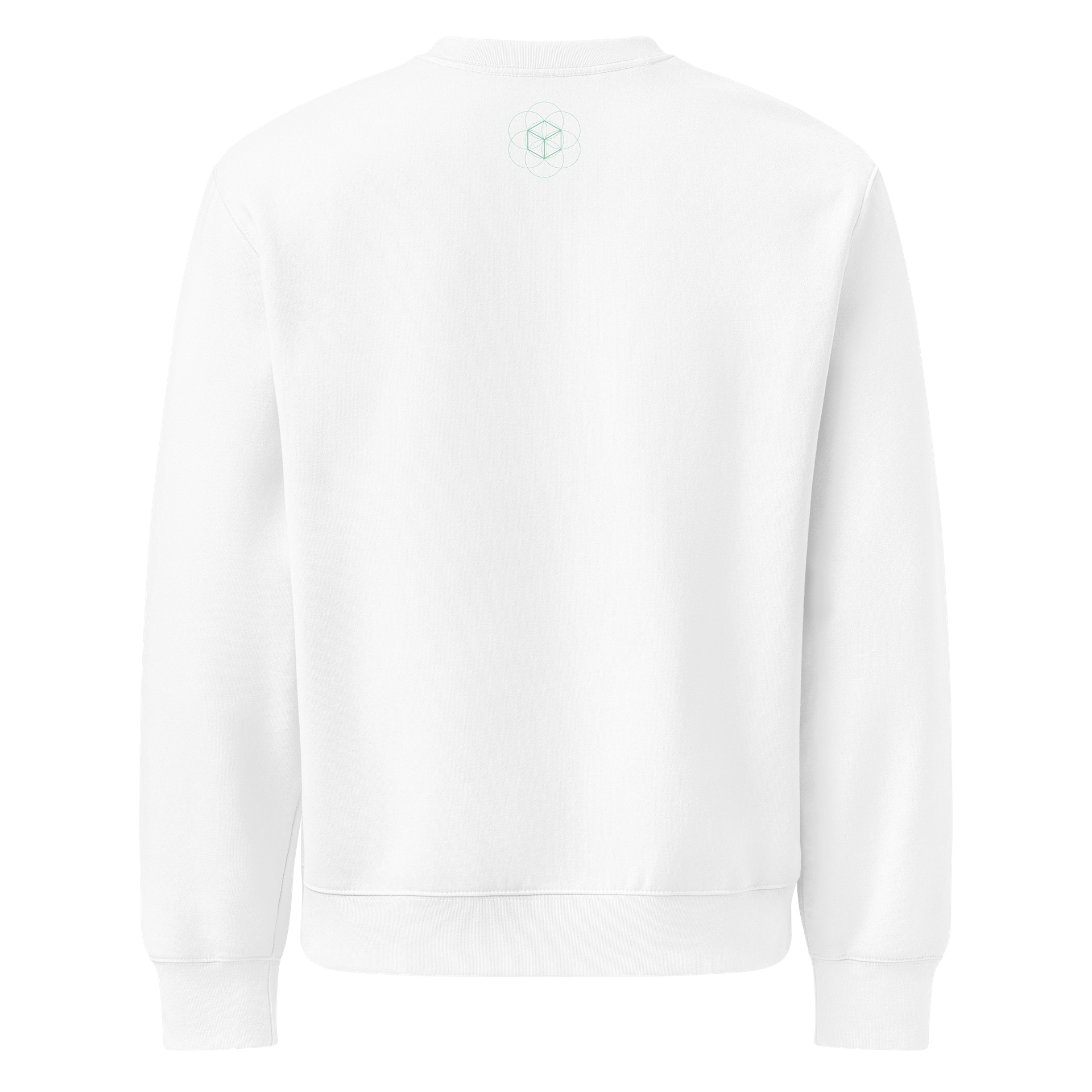 White Sweater – Green Hexahedron (Centered Front & Upper Back Print) product image (2)
