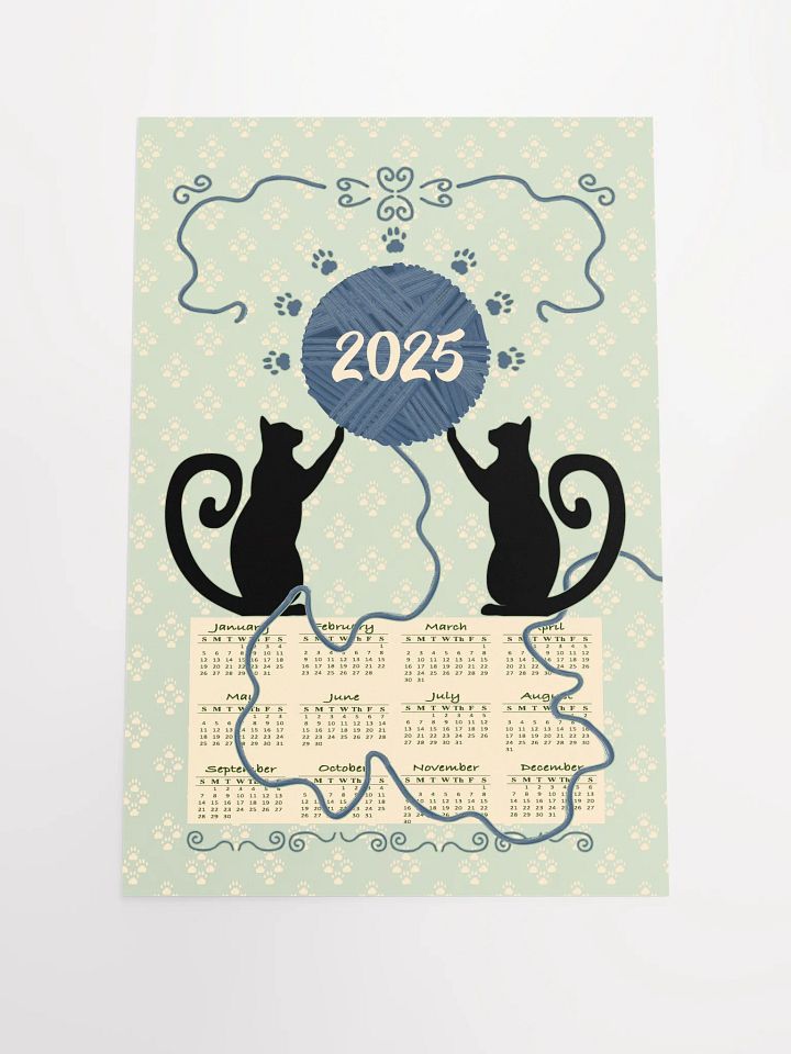 "Cat’s At Play" 2025 Calendar Poster – Green product image (1)
