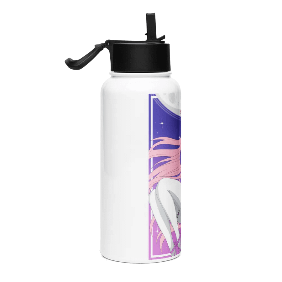 Moonlit Cat Stainless Steel Water Bottle (B & W) product image (4)