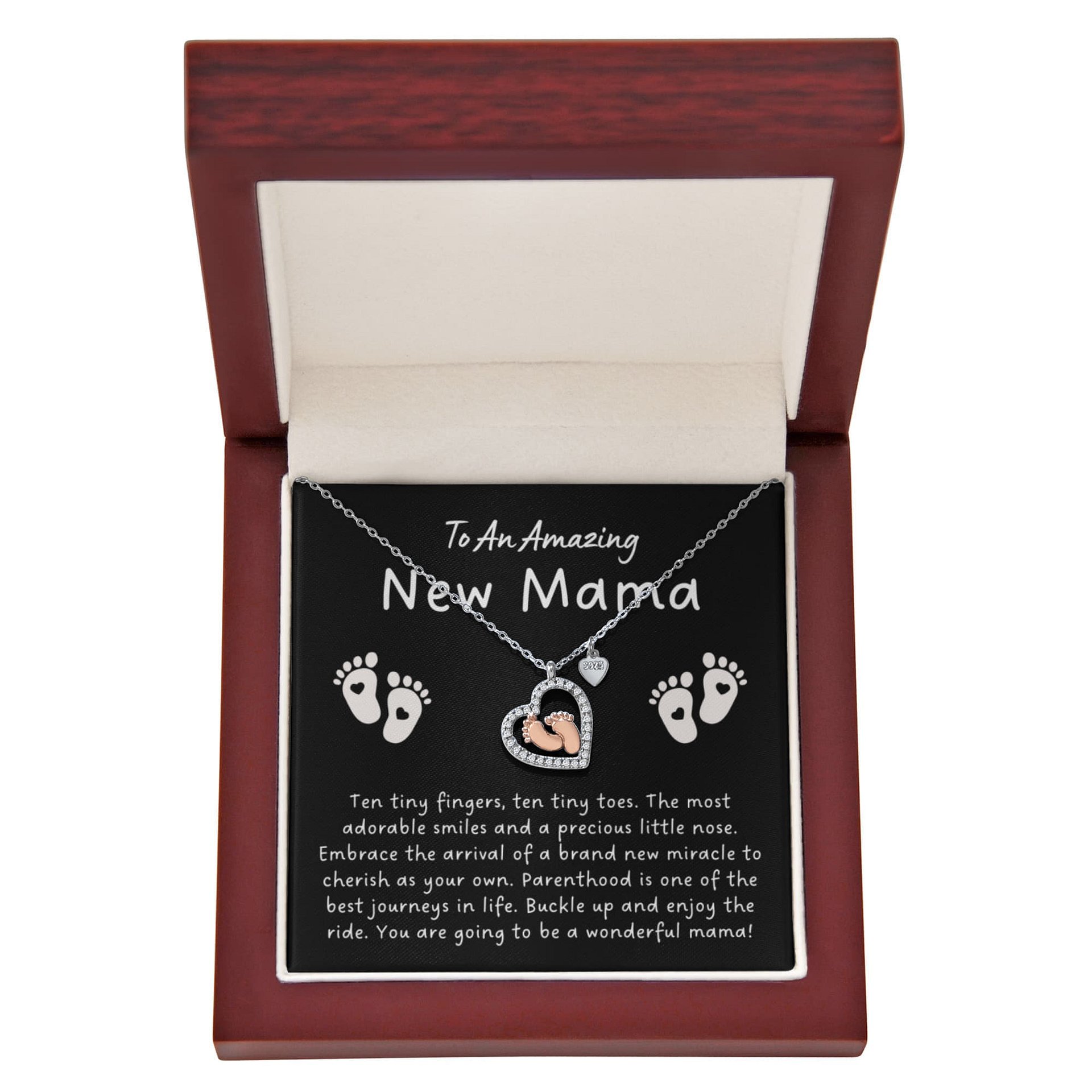 Ten Tiny Fingers, Ten Tiny Toes Baby Feet Heart Necklace For New Mama product image (6)