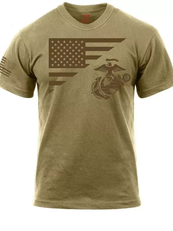 USMC Split Flag Coyote Brown Shirt - Marine Corps EGA and American Flag T-shirt product image (1)