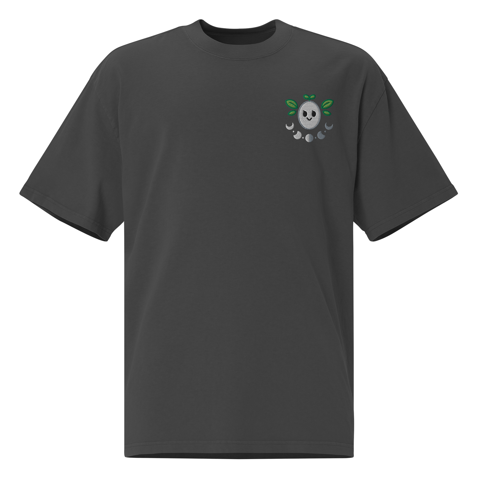 T-shirt Oversized Premium Rethaly lune masque joyeux plantes brodé product image (1)