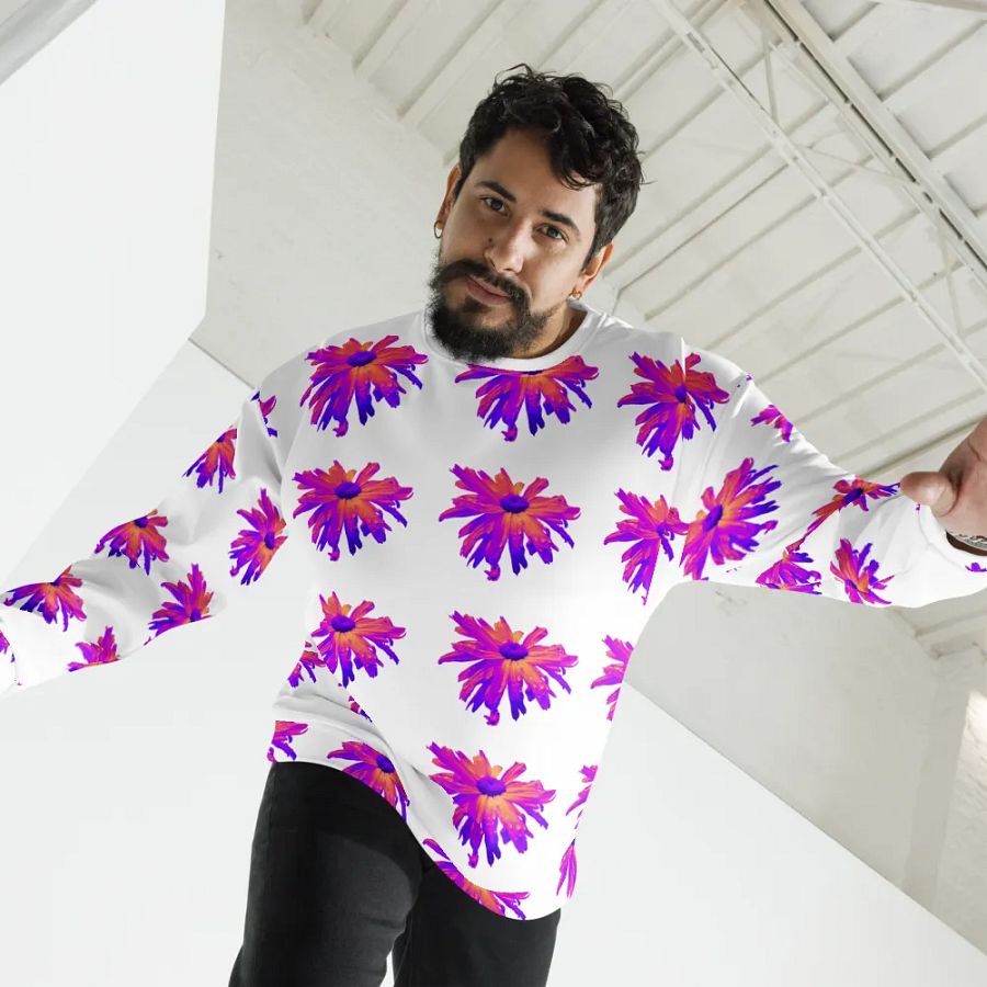Abstract Pink Floating Daisy Flower Repeating Pattern Design Unisex Sweatshirt product image (3)