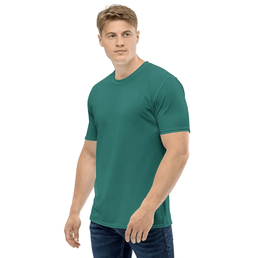 Plain Medium Teal Green True Summer Men's Crewneck Polyester Heavyweight Premium T-Shirt by Treasure Pie product image (5)