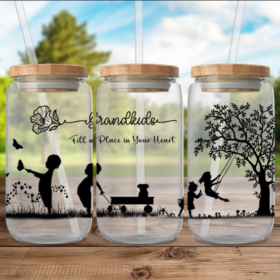 Grandkids Fill a Place in Your Heart Garden Memories Glass Jar: Eco-Friendly Glass Jar with Nostalgic Design product image (1)