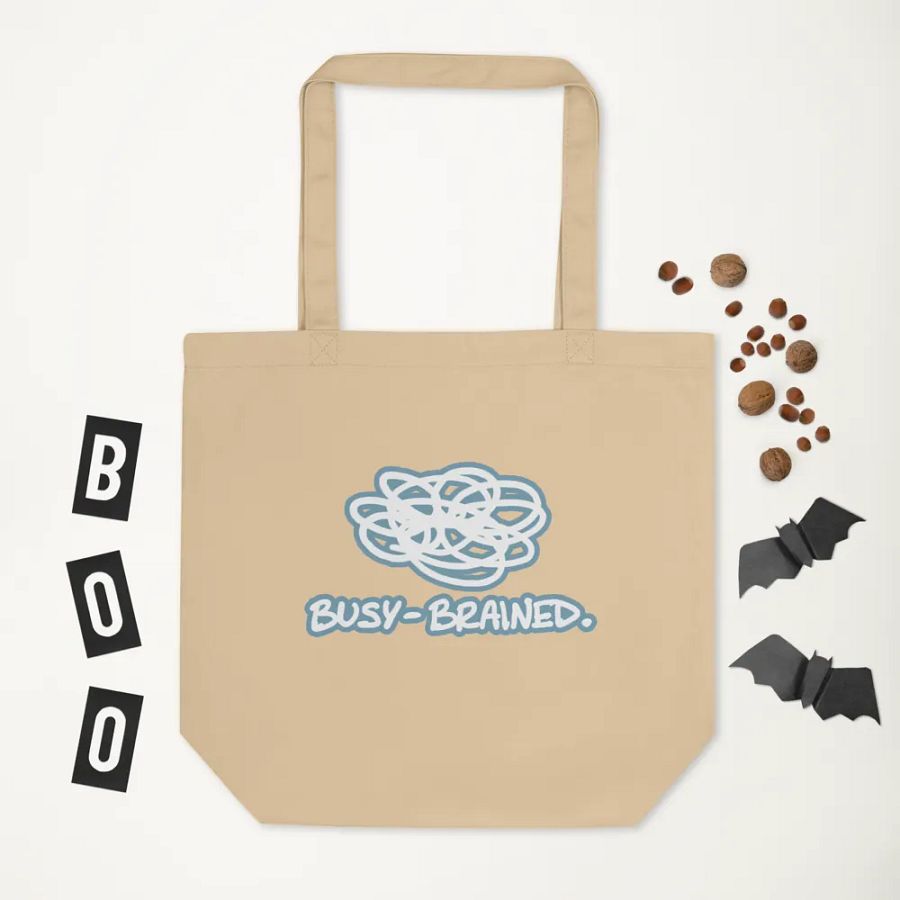 BUSY-BRAINED (lined design, #709AAF) tote bag product image (6)