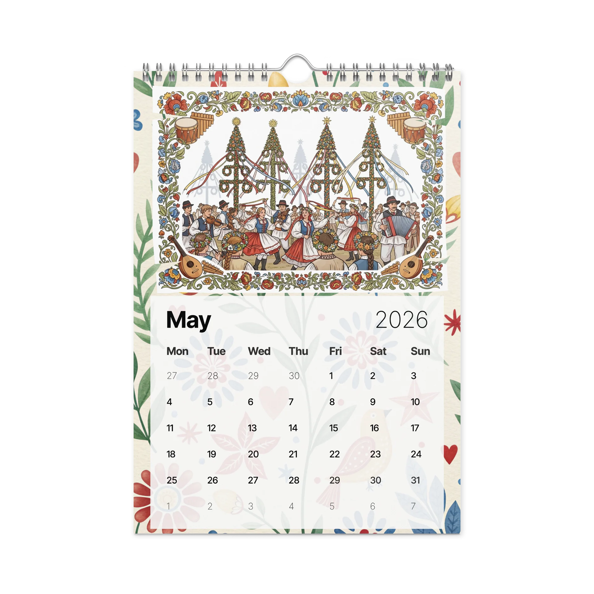 Folk Art Wall Calendar 2026 – Charming Watercolor Countryside Scenes, Seasonal Folk Illustrations & Patterned Art for Every Month product image (10)