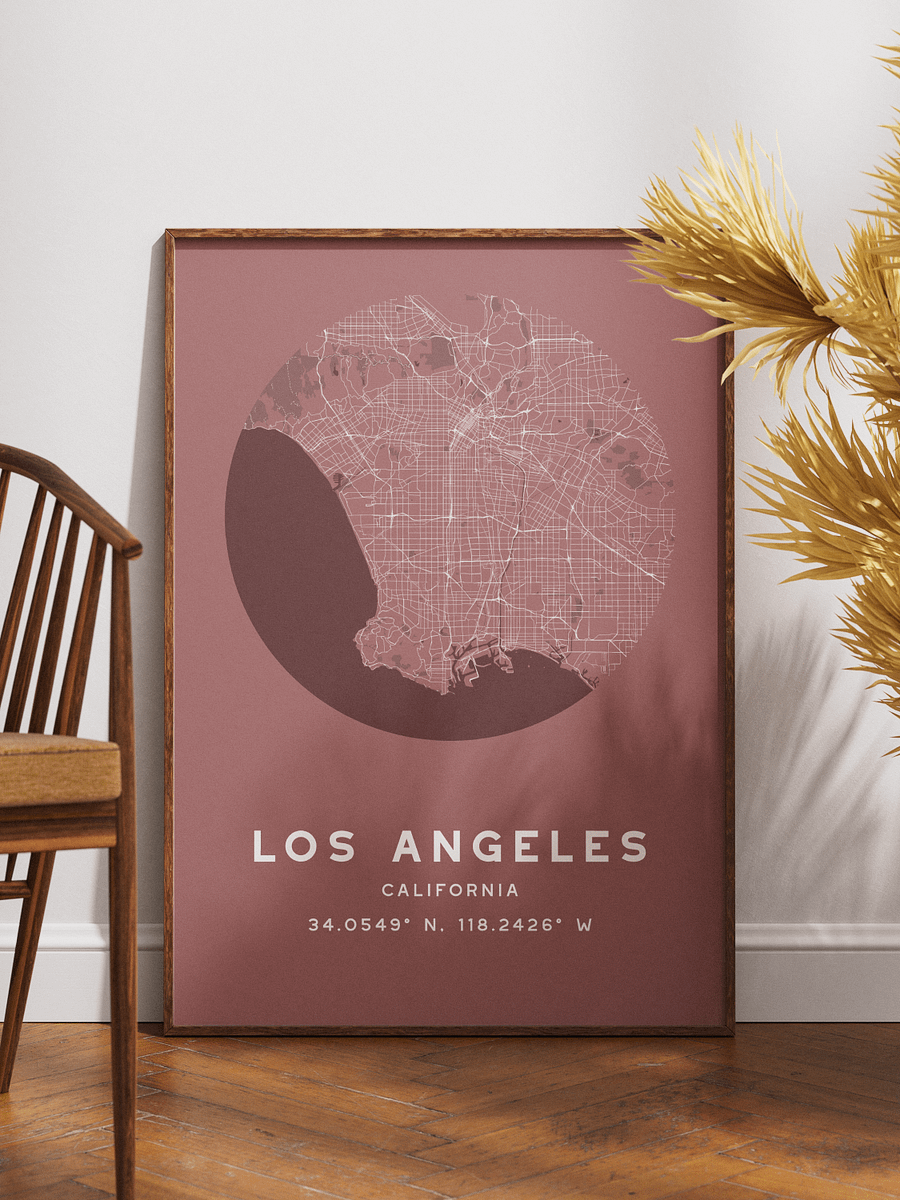Los Angeles Street Map Poster – Red Minimalist Circular City Art product image (1)