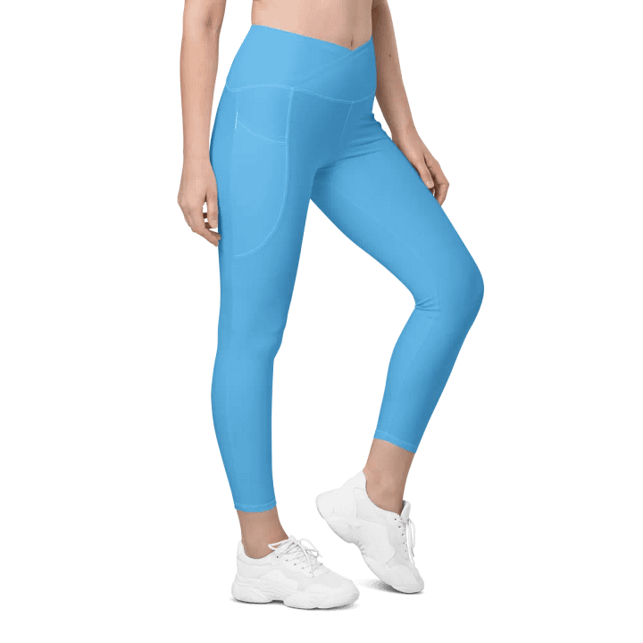 Plain Sky-Blue True Summer Women's High Waisted Premium Crossover Leggings with Pockets by Treasure Pie product image (1)