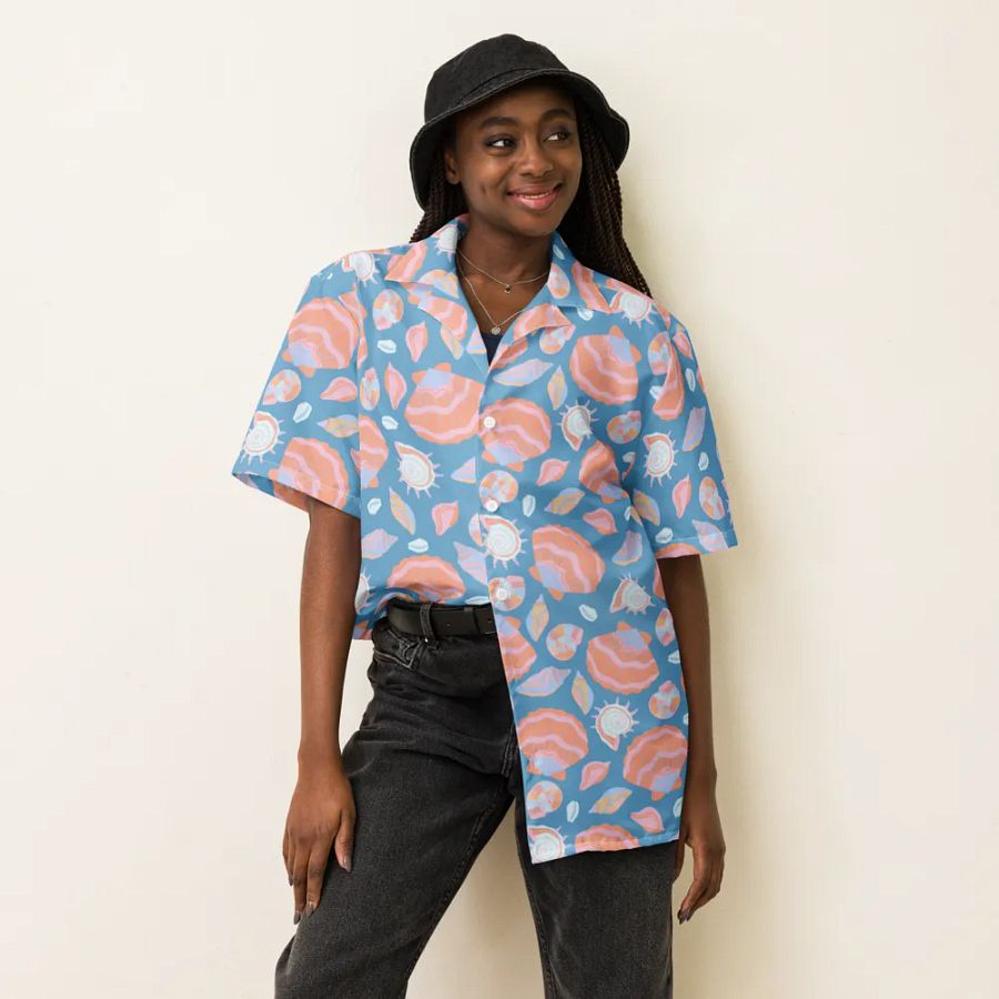 Retro Seashells Blue Hawaiian Shirt product image (6)