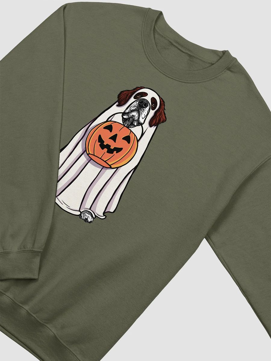 Funny Halloween Saint Bernard(Mahogany) Sweatshirt | Funny Dog Wearing a Ghost Costume and Holding a Pumpkin Basket product image (18)