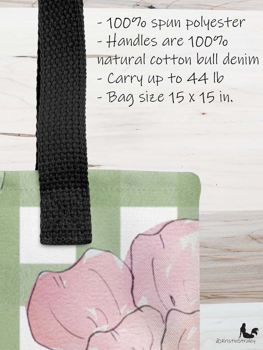 Gingham Blossoms - Lg Pink Flowers on Green Gingham product image (3)