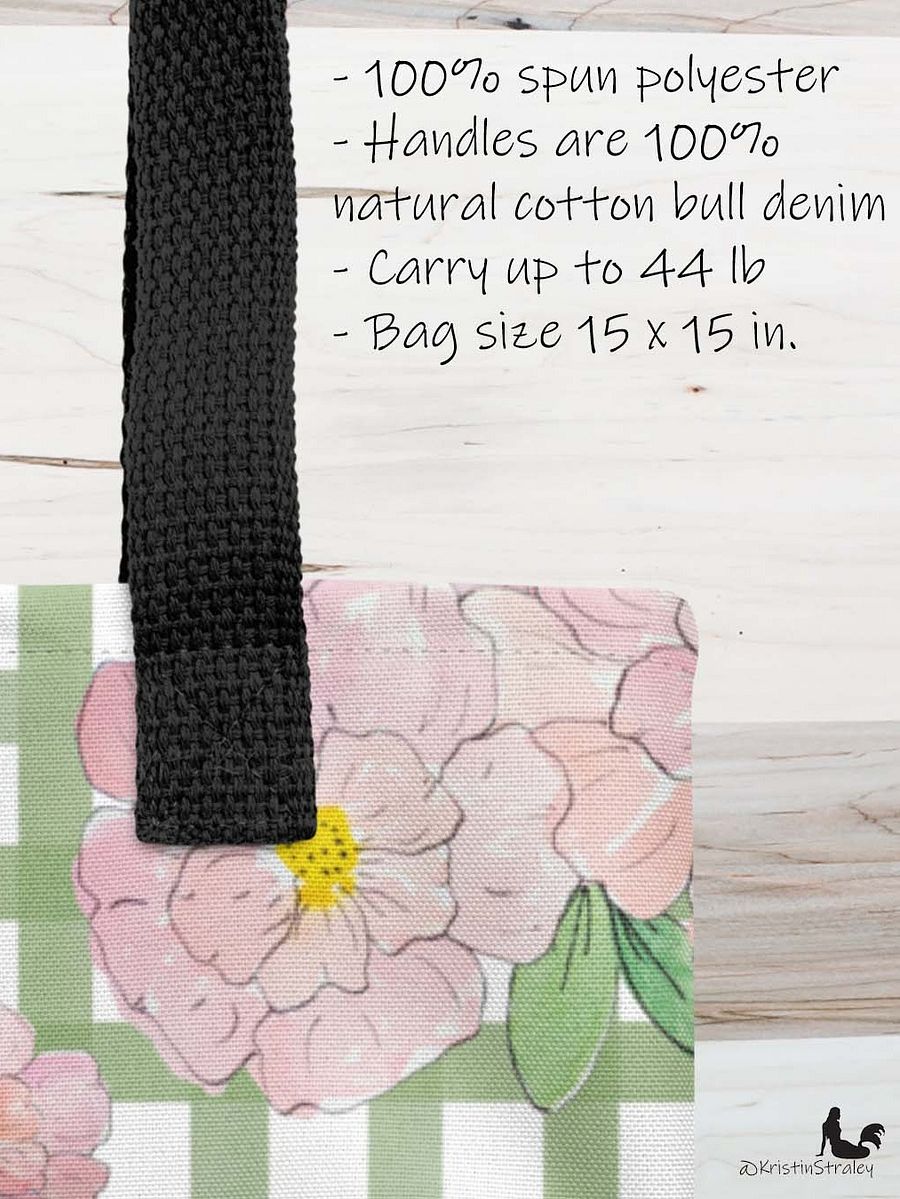 Gingham Blossoms - Med Pink Flowers on Green Gingham product image (2)