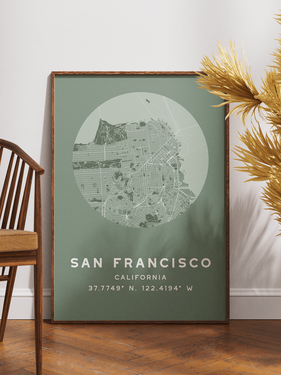 San Francisco Street Map Poster – Sage Green Minimalist Circular City Art product image (1)