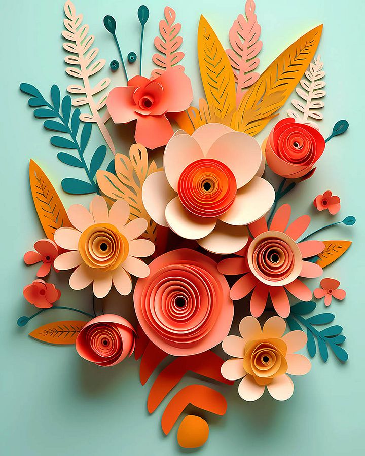 Autumnal Hues Paper Art Bouquet: Handcrafted Flower Wall Art Matte Poster product image (1)