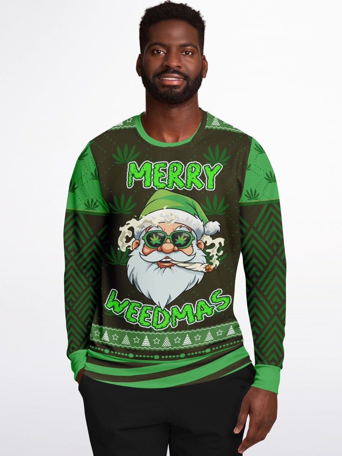 “Merry W**dmas” Funny Santa Christmas Sweatshirt | 420 Holiday Party Jumper | Unisex W**d Xmas Ugly Sweater product image (5)