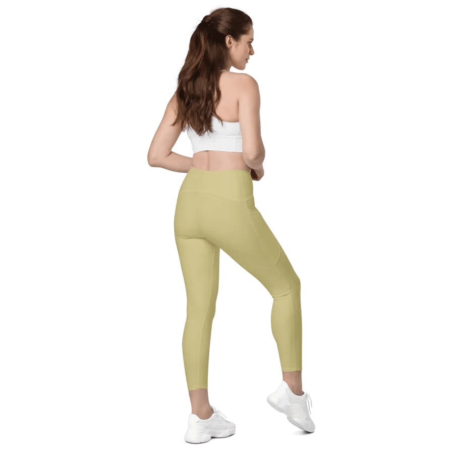 Plain Medium Yellow Soft Summer Women's High Waisted Premium Crossover Leggings with Pockets by Treasure Pie product image (7)