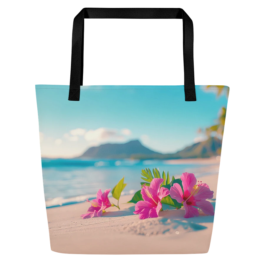 Tote Bag: Escape to Hawaii Beach Purple Hibiscus Flowers Floral Ocean Scene Design product image (3)