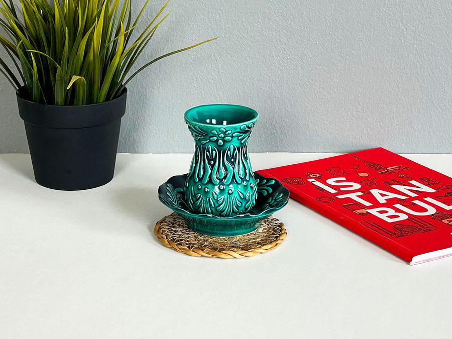 Ceramic tea cup, turquoise/green/emerald mug — handmade pottery, handmade ceramic, home decor, handmade gift, Turkish ceramic product image (4)