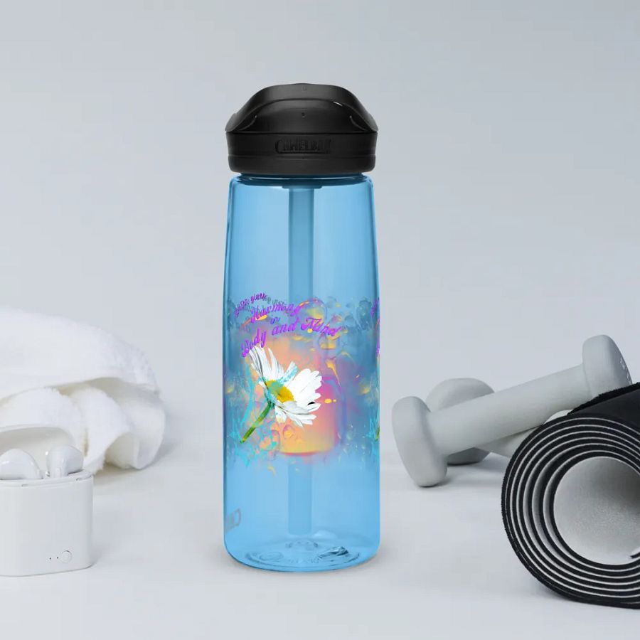 Camelback water bottle Camelback water bottle with beautiful swirly blue water drops  featuring ' This water gives Harmony in Body and Mind