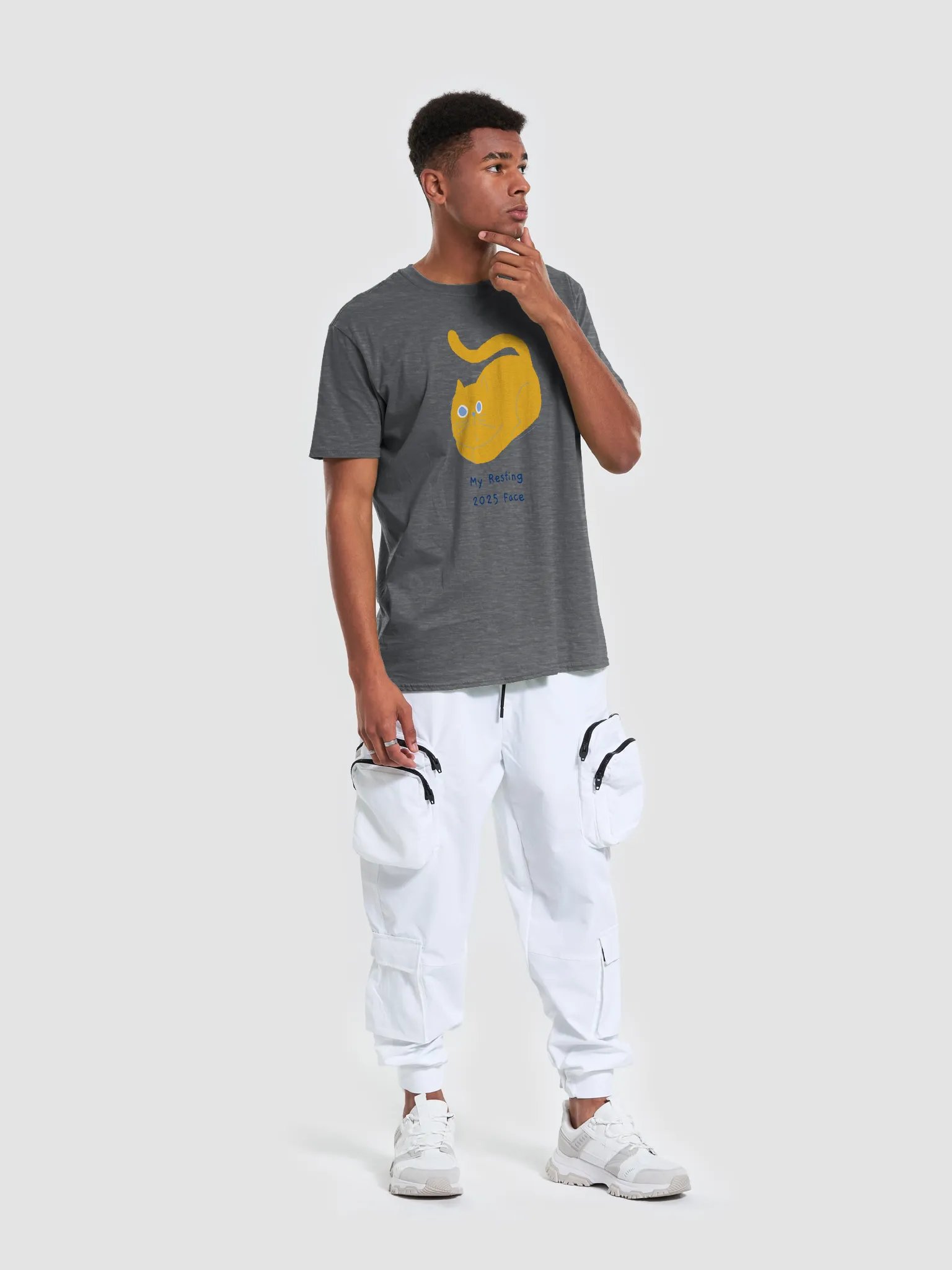 Whiskered Comfort: Resting Cat Face T-Shirt product image (41)