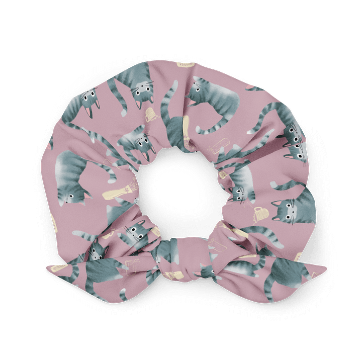 Grey Tabby Cats Knocking Stuff Over Patterned Scrunchie product image (1)