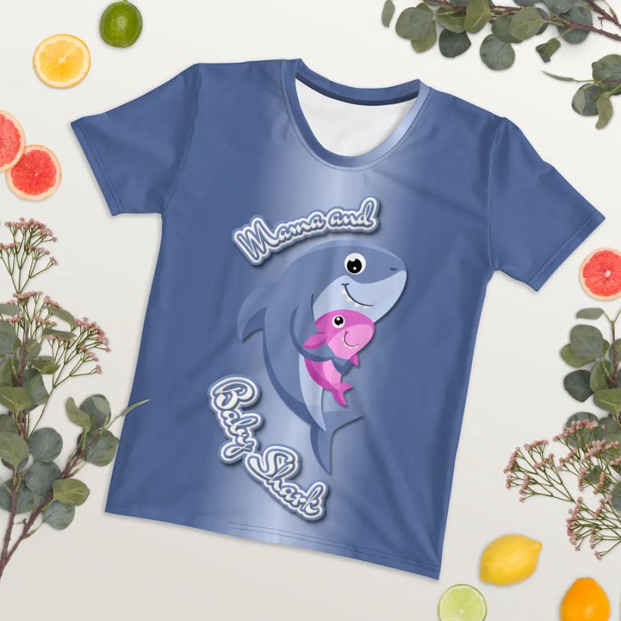 Mama and Baby Shark All Over Print T-shirt product image (7)