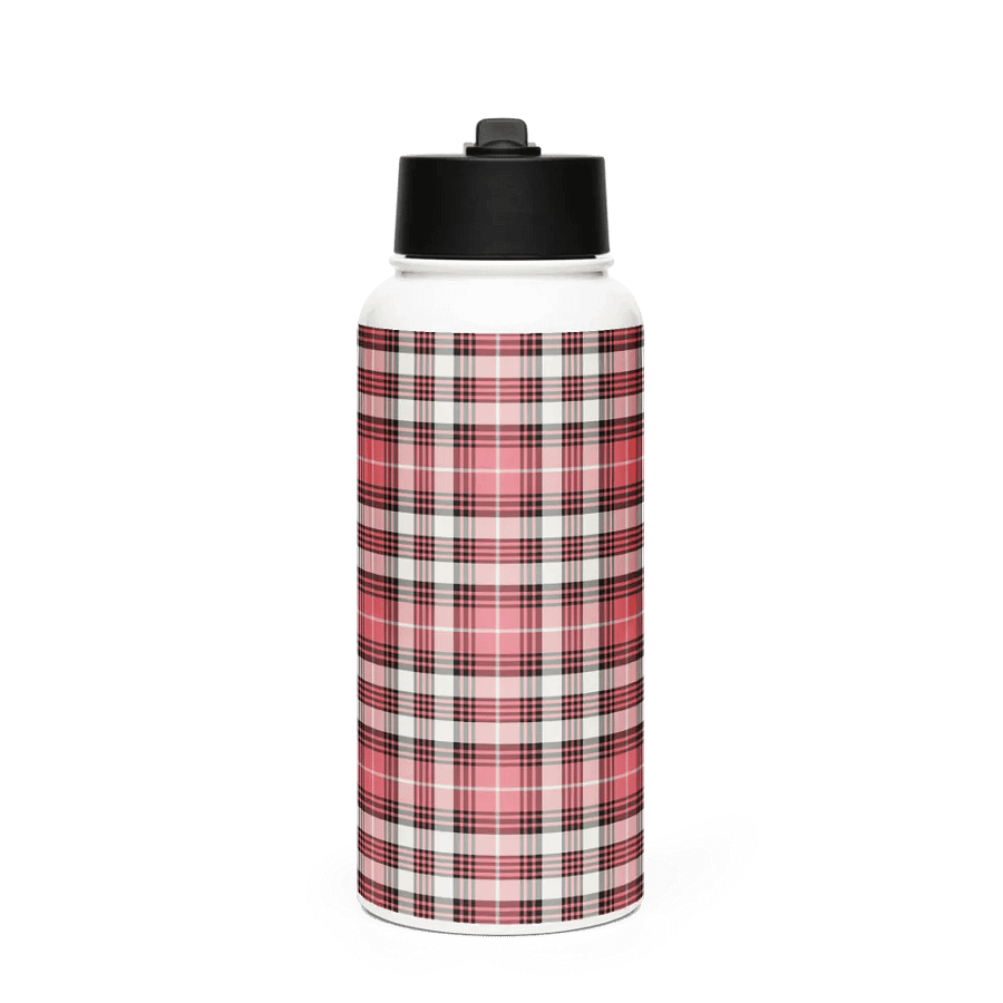 Coral Pink, Black, and White Plaid Water Bottle product image (4)
