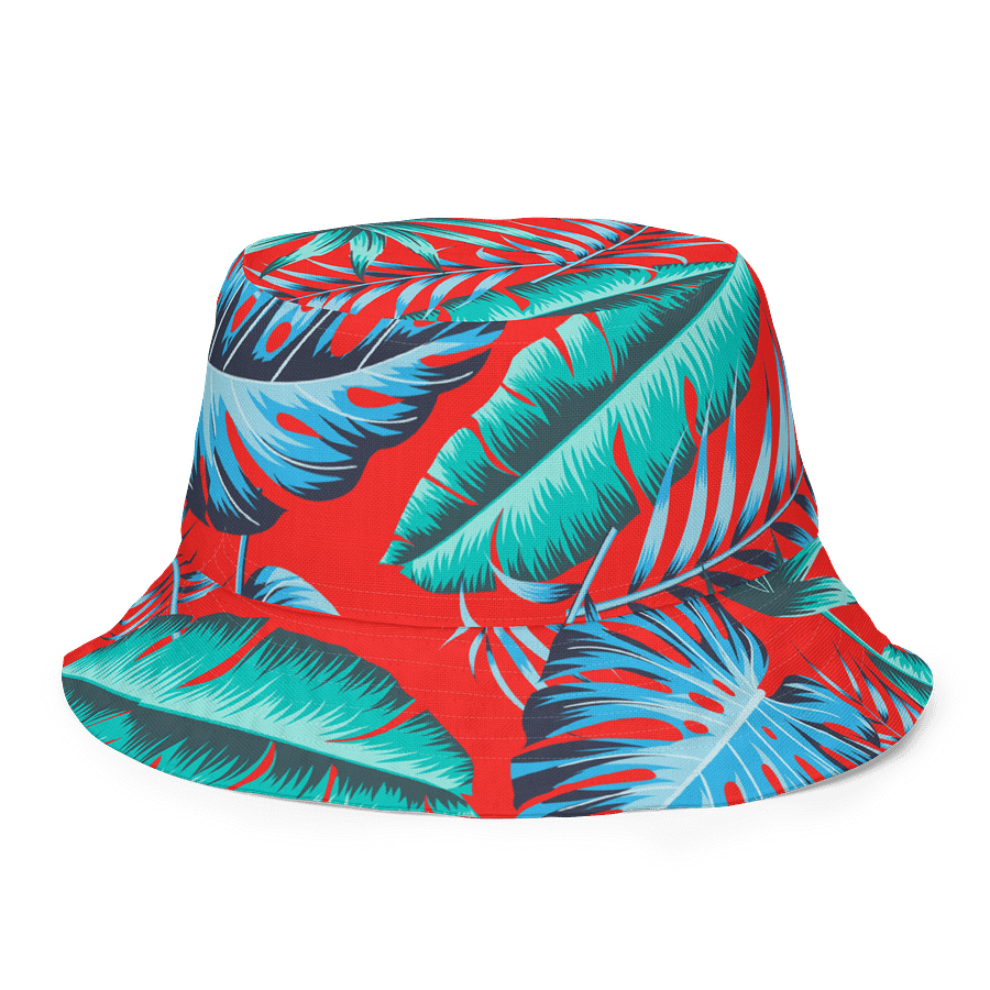 Bold Tropical Reversible Bucket Hat – Red Jungle Leaf Print product image (7)
