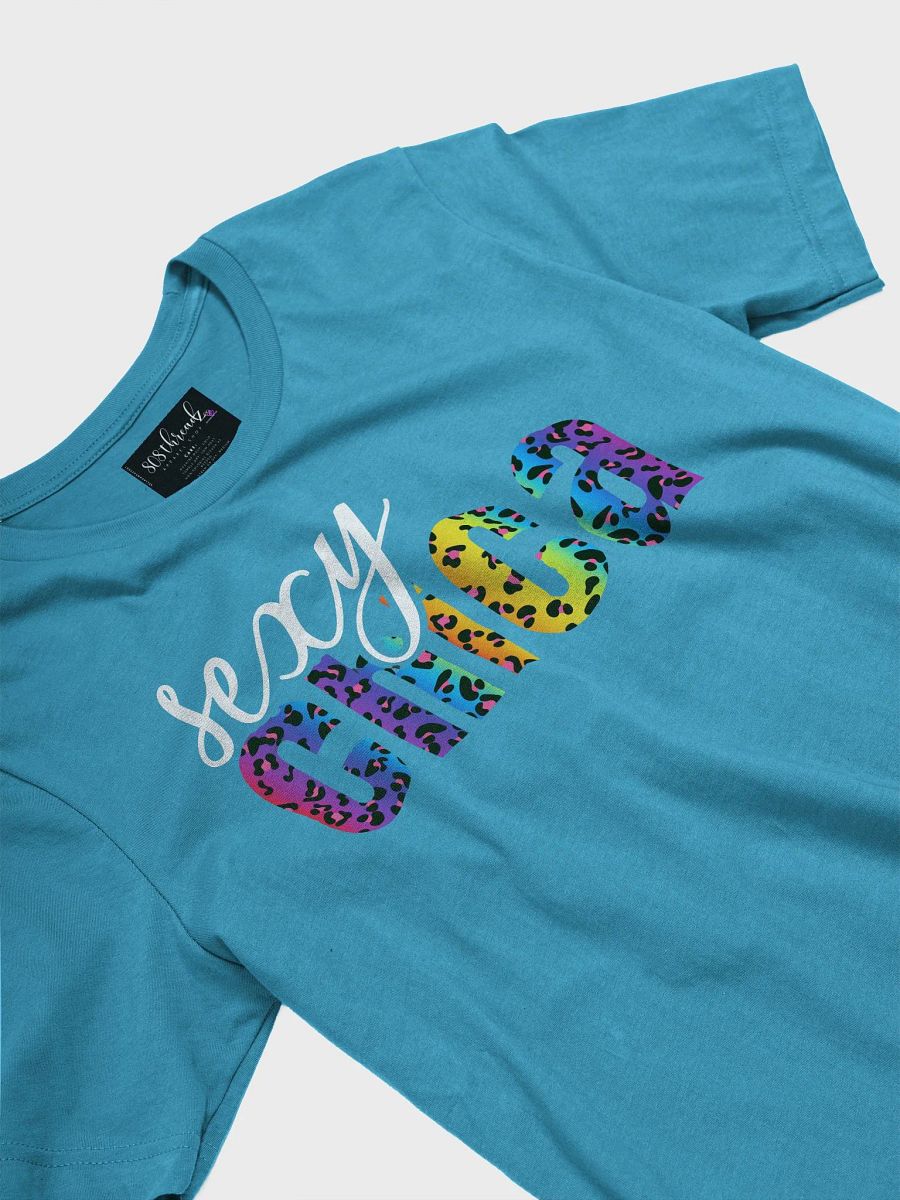 Sexy Chica T-Shirt; White with Bright Rainbow Leopard Pattern product image (17)