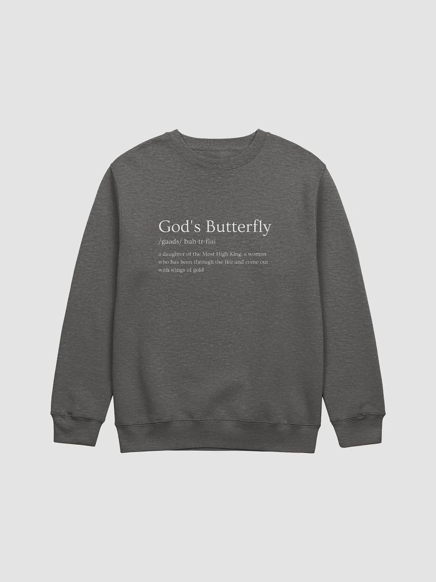 God’s Butterfly Defined Women’s Crewneck (White Text) product image (2)