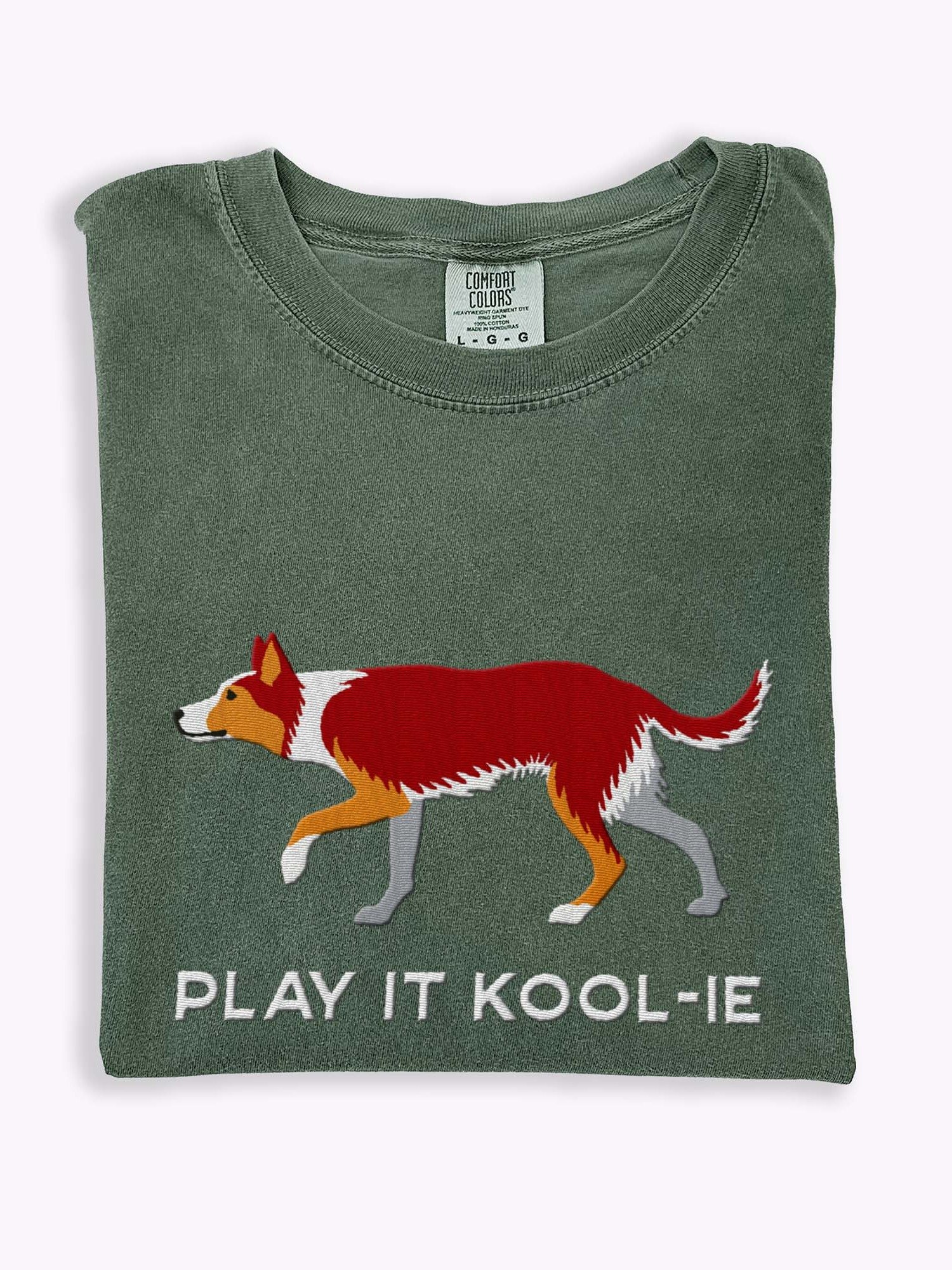 Play It Kool-ie T-Shirt(Embroidered) of an Australian Koolie(Red Tricolor) product image (1)