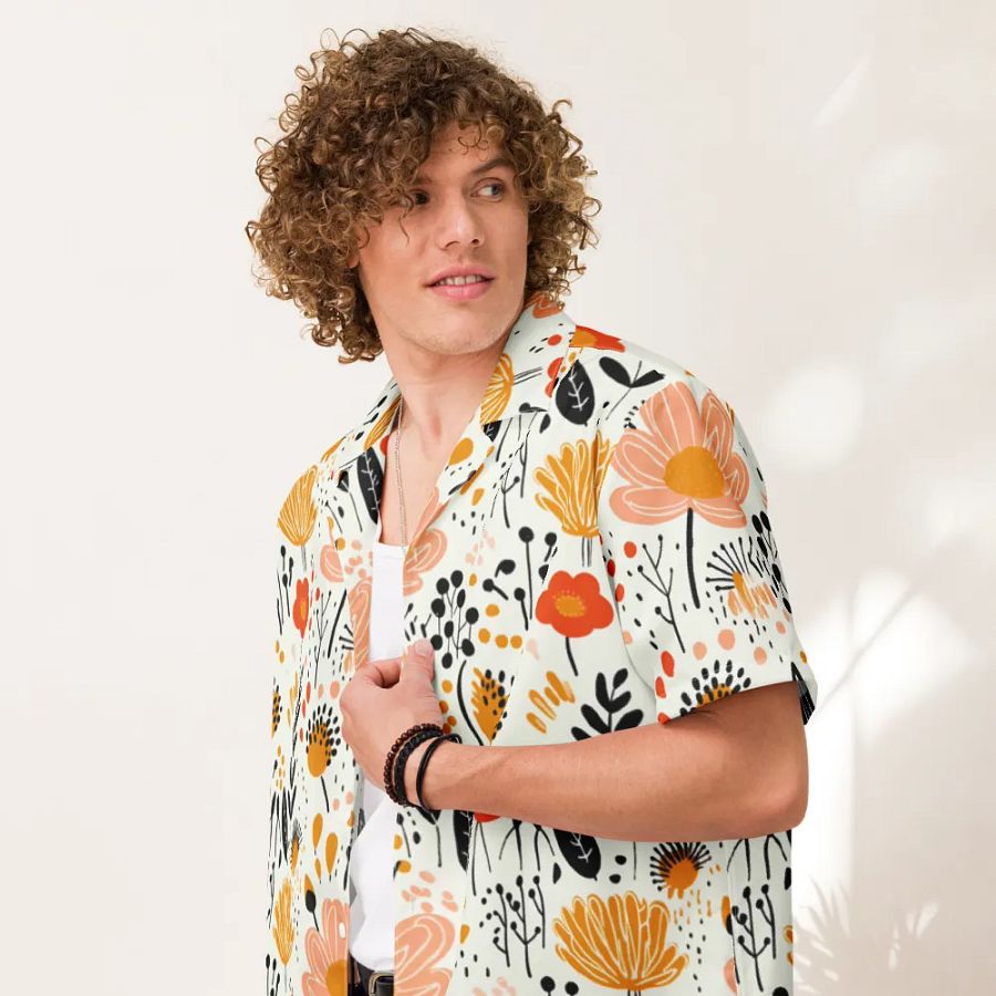 Retro Flowers Peach Hawaiian Shirt product image (7)