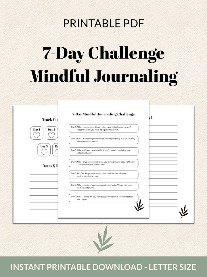 7-Day Mindful Journaling Challenge Printable product image (1)