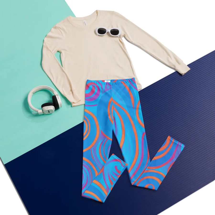 Funky Blue Dreams Liquid Tie-Dye Youth Leggings product image (7)