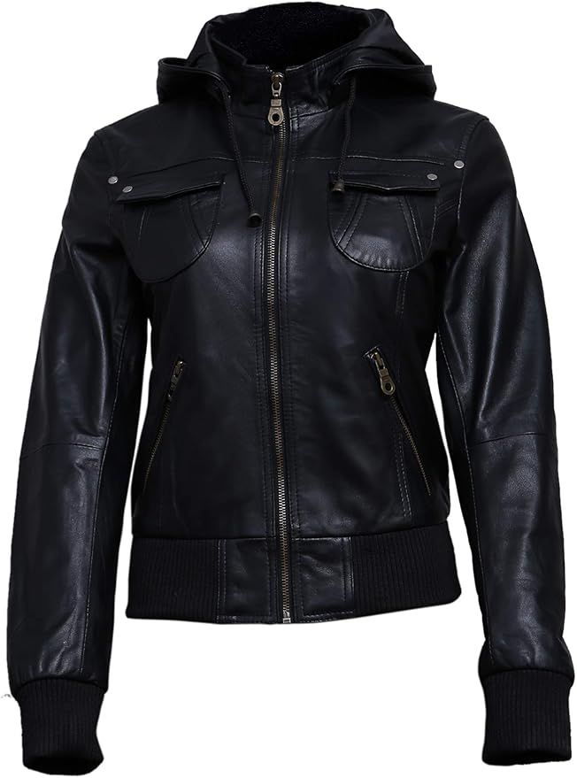 Hooded Leather Moto Jacket w Removable Leather Hood [LADIES] product image (1)