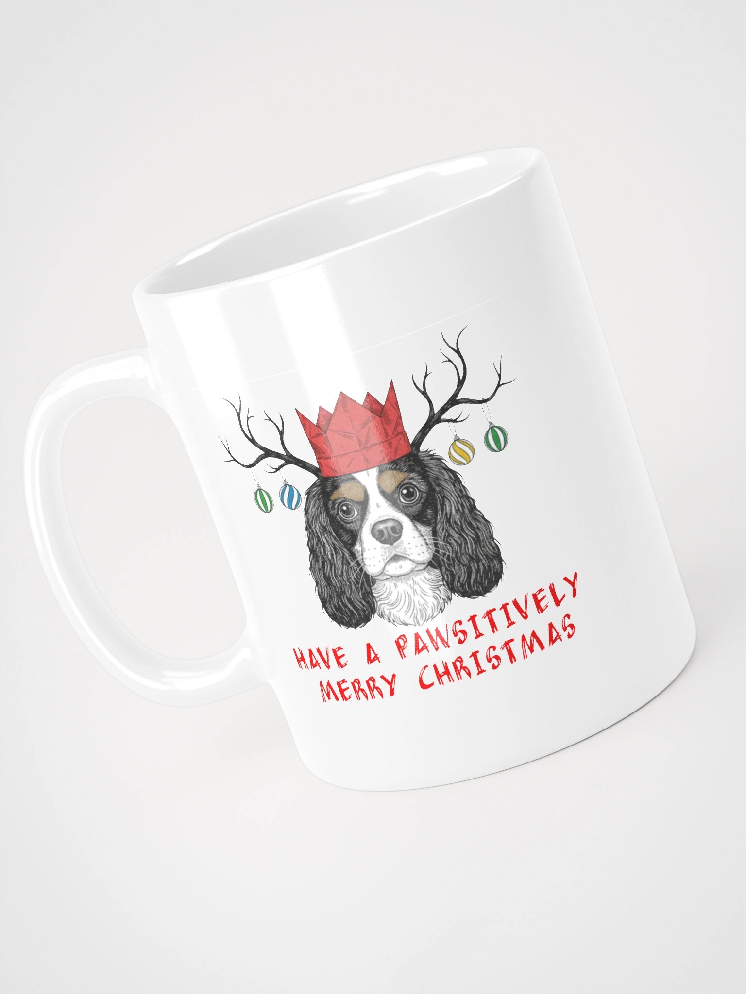 White Glossy Mug with Baxter Pawsitively Merry Christmas Line Art product image (4)