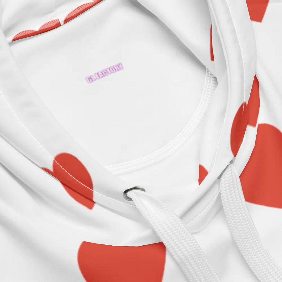 Orm Kornnaphat Heart Design Unisex Hoodie (Red & White) product image (12)