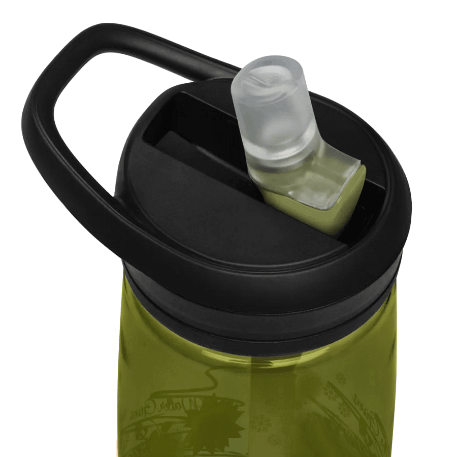 Camelback water bottle   with beautiful sunflowerr blue water drops  featuring ' This water gives Harmony in Body and Mind