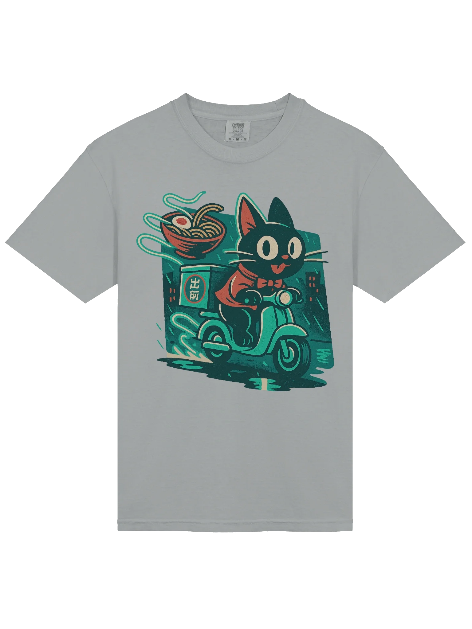 Black Cat Biker Delivery Ramen Neon Concept Japanese Graphic Art T-Shirt product image (24)