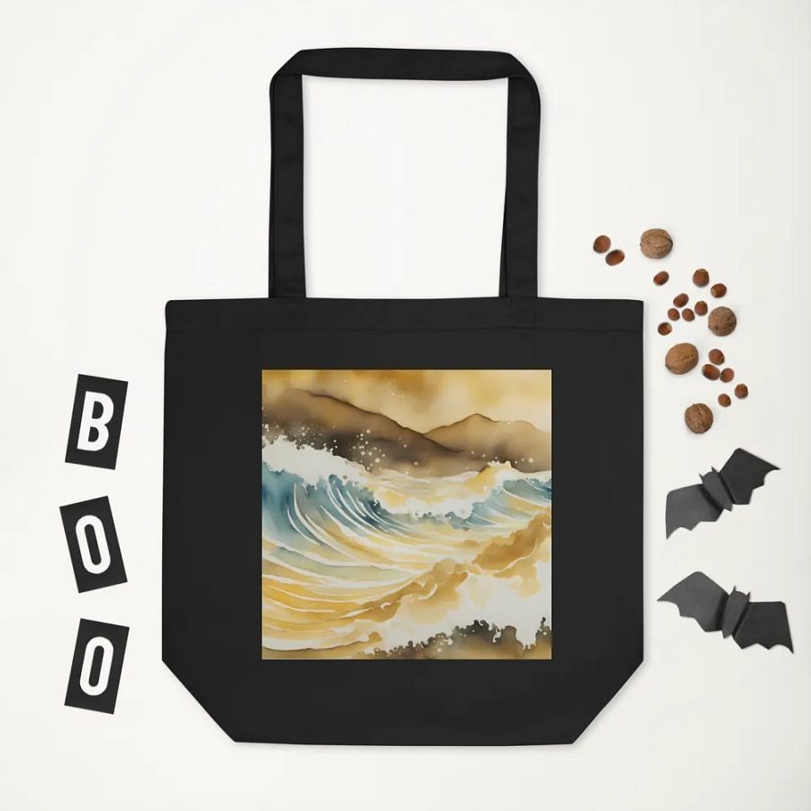 Blue and Golden Waves, Organic Cotton Twill Tote Bag product image (6)