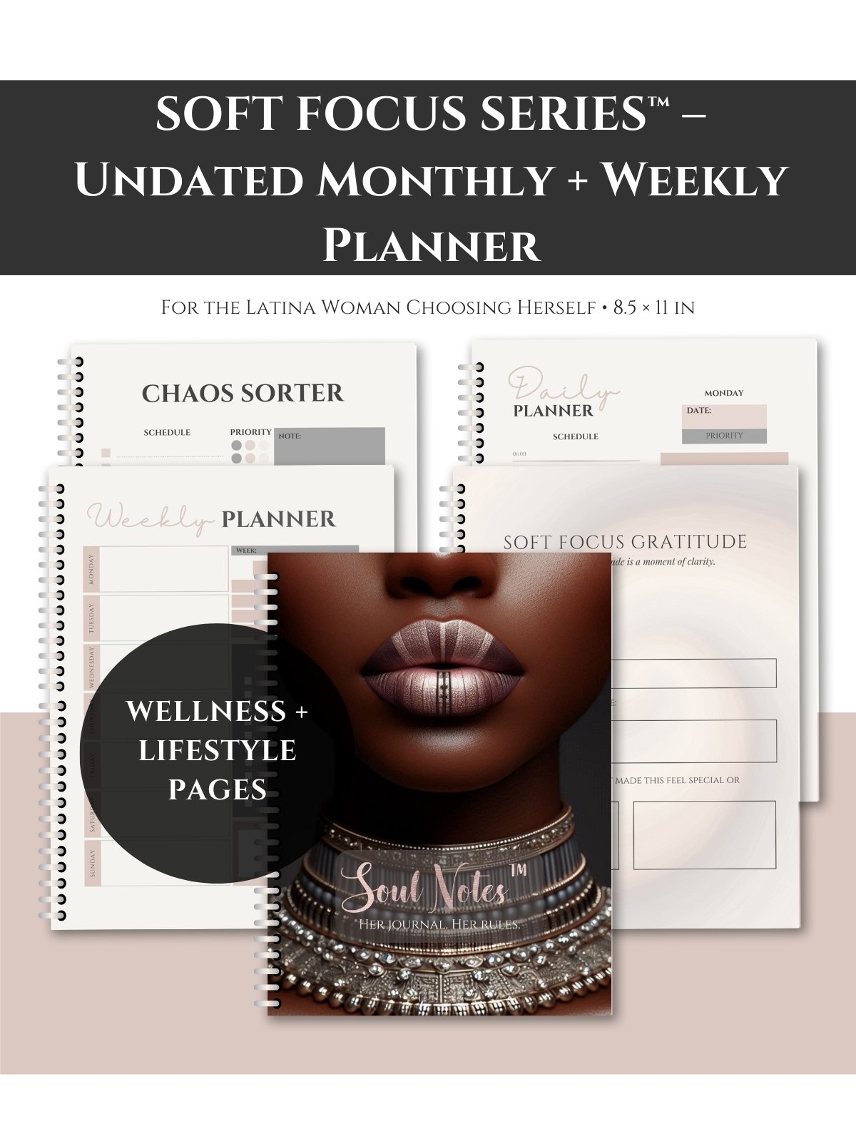 Soft Focus Series™ – Undated Monthly & Weekly Planner | Black Woman Edition product image (3)