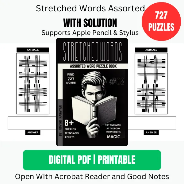Stretched Words: Assorted Word Puzzle Book For Kids, Teens, and Adults: Ages 8+ Activity Book | Ebook | Printable PDF product image (1)