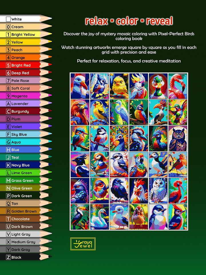 Pixel-Perfect Birds Mystery Mosaic Color By Number: Pixel Art Digital Coloring Book with 36 Illustrations product image (2)